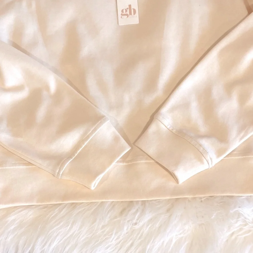 NEW! GB Girls Sweatshirt Round Neck Long Sleeve Drop Shoulder Oyster White Large
